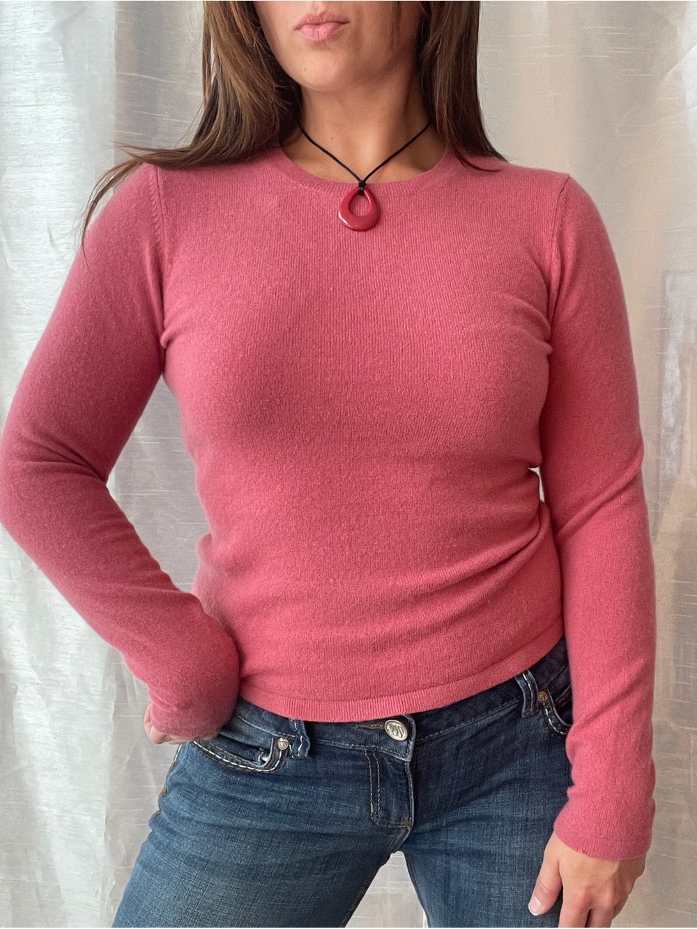 Ann Taylor Pink Cashmere Crewneck Sweater Womens Small Coquette Quiet Luxury
